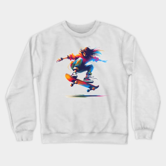 Skatergirl on Skateboard Crewneck Sweatshirt by MultistorieDog